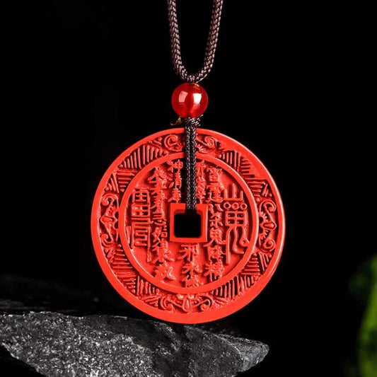 Taoism Stones Natural Cinnabar Mountain Ghosts Spend Money Bagua Design Blessing Necklace Pendant