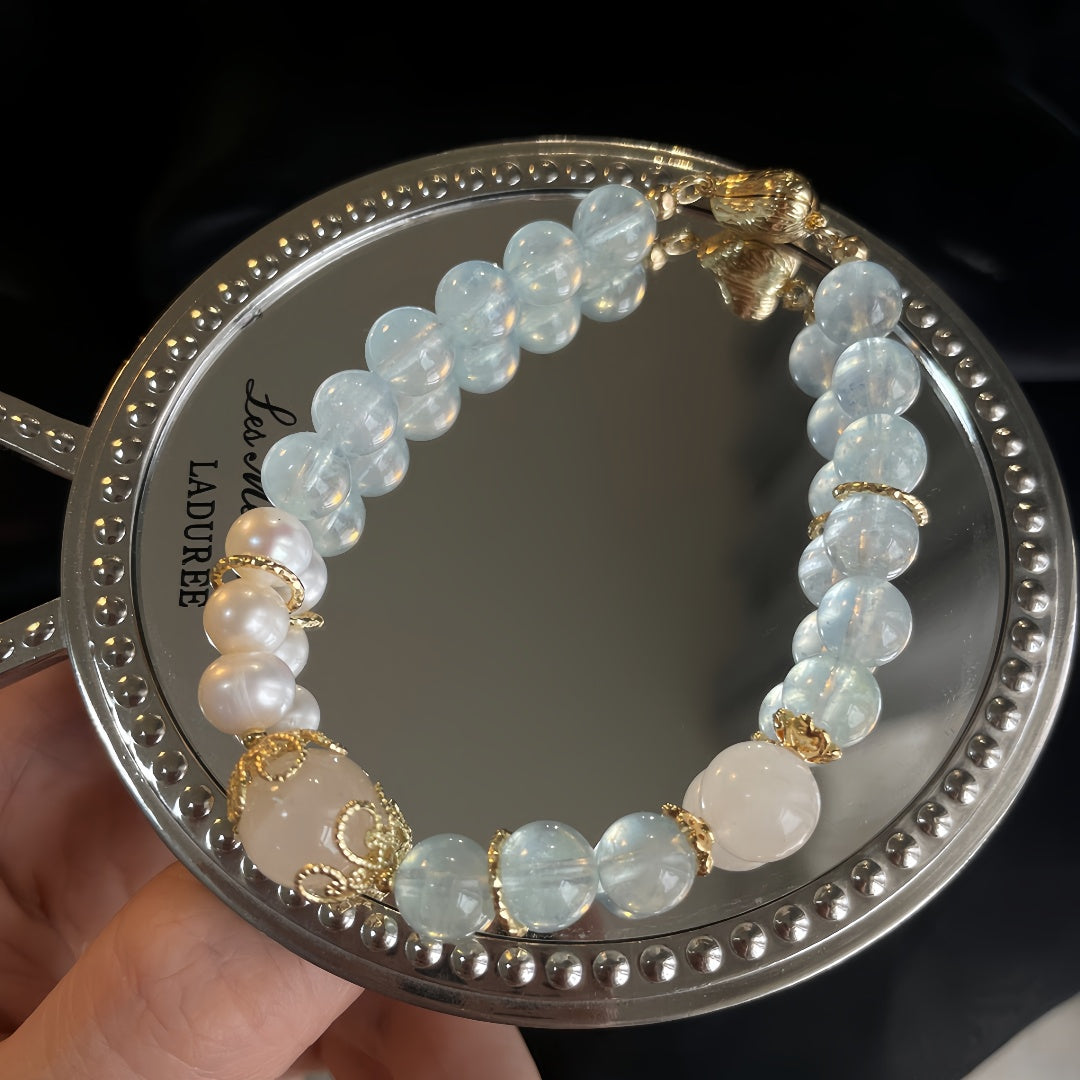 188-<Cool Blue Series > Moonstone, Aquamarine,pearl