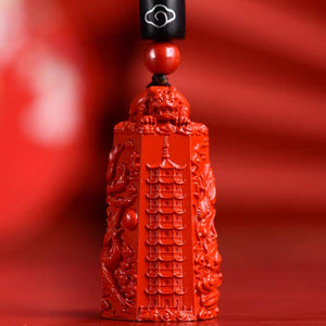 道教文昌塔祥雲龍鳳掛件 Taoism Stones Natural Cinnabar Pagoda of Cultural Prosperity