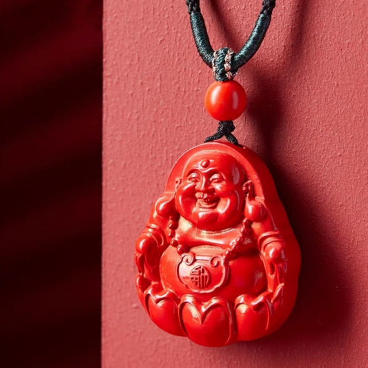 佛教彌勒佛佛公硃砂吊墜 Buddha Stones Natural Cinnabar Laughing Buddha Cinnabar Blessing Necklace Pendant