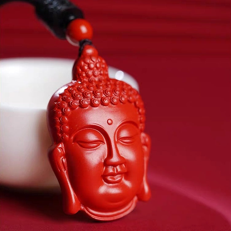 佛教釋迦摩尼硃砂吊墜掛件Buddha Stones Natural Cinnabar Sakyamuni Buddha Pendant