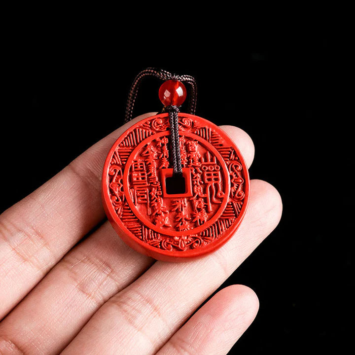 Taoism Stones Natural Cinnabar Mountain Ghosts Spend Money Bagua Design Blessing Necklace Pendant