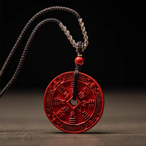 Taoism Stones Natural Cinnabar Mountain Ghosts Spend Money Bagua Design Blessing Necklace Pendant