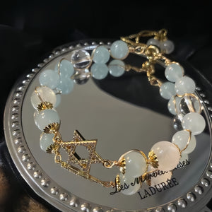 283-<Star Series> Aquamarine, Clear Quartz, Moonstone-Sea salt ice cream six awn star