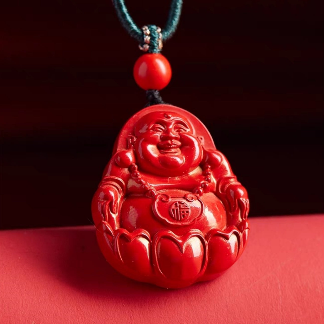 佛教彌勒佛佛公硃砂吊墜 Buddha Stones Natural Cinnabar Laughing Buddha Cinnabar Blessing Necklace Pendant