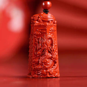 道教文昌塔祥雲龍鳳掛件 Taoism Stones Natural Cinnabar Pagoda of Cultural Prosperity