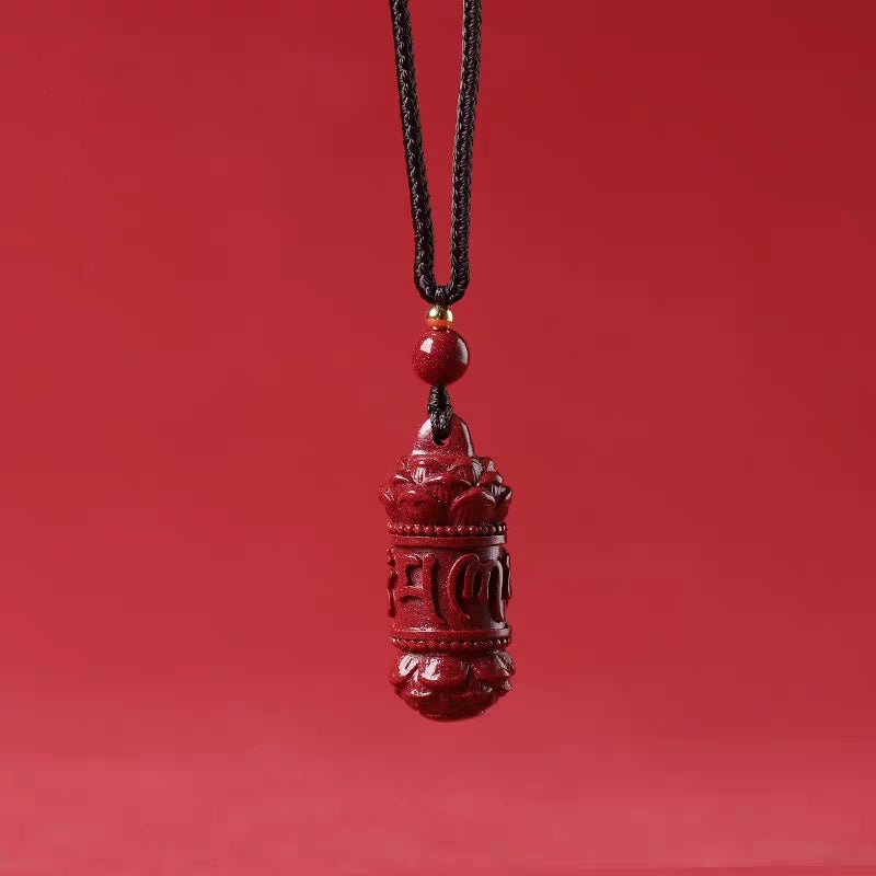 佛教六字真言轉經筒硃砂吊墜 Buddha Stones Natural Cinnabar prayer wheel Om mani padme hum Pendant