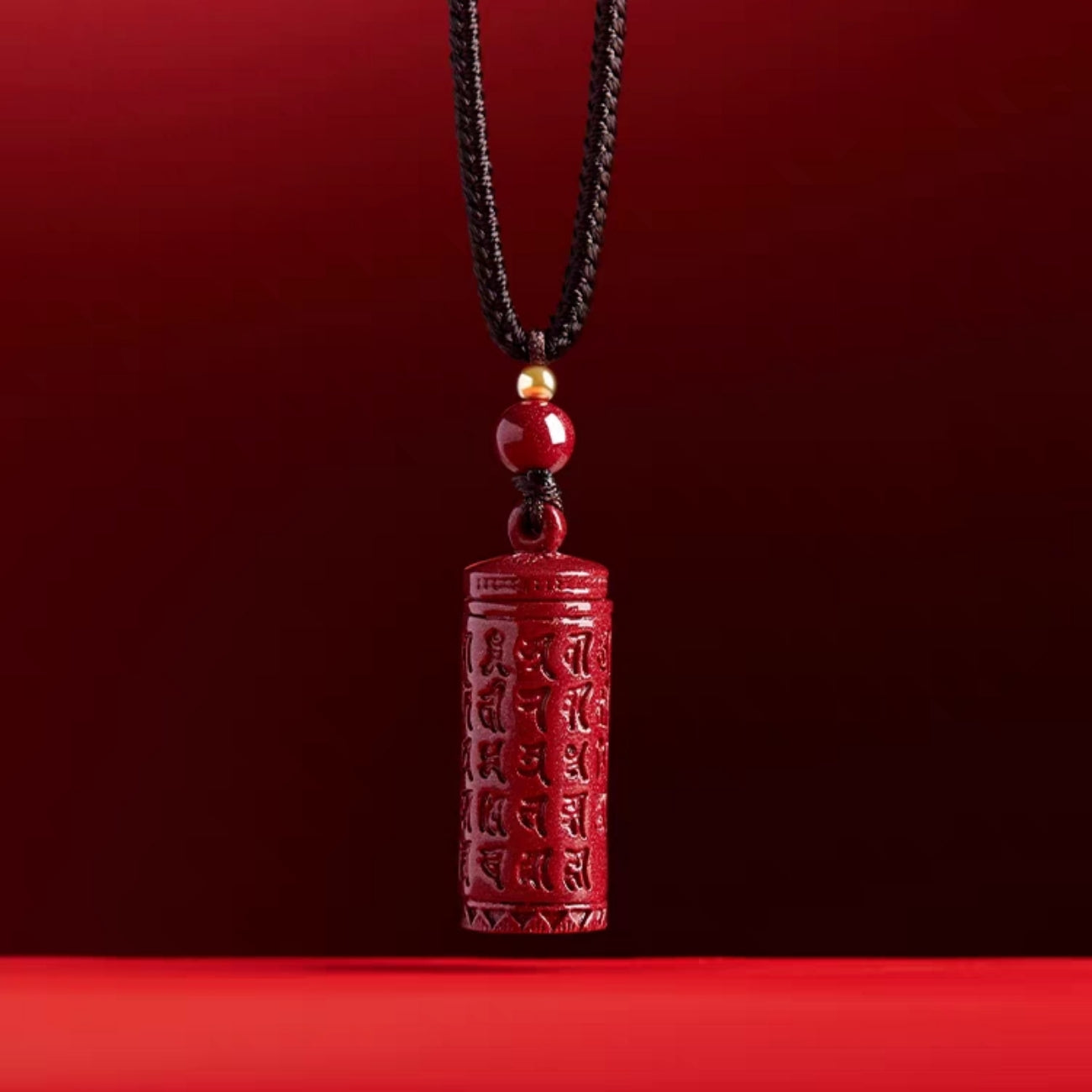 佛教楞嚴咒朱砂吊墜掛件 Buddha Stones Natural Cinnabar Mantra Concentration String Necklace Pendant