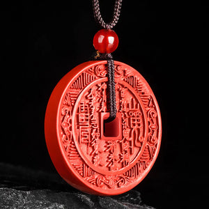 Taoism Stones Natural Cinnabar Mountain Ghosts Spend Money Bagua Design Blessing Necklace Pendant