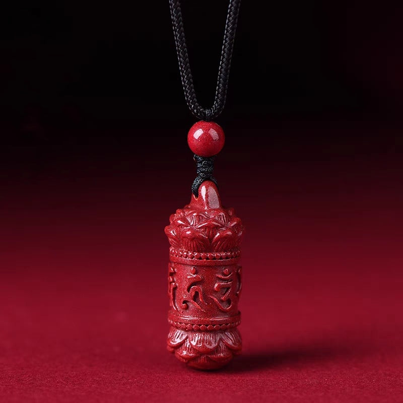 佛教六字真言轉經筒硃砂吊墜 Buddha Stones Natural Cinnabar prayer wheel Om mani padme hum Pendant