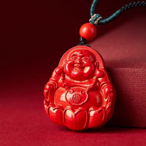 佛教彌勒佛佛公硃砂吊墜 Buddha Stones Natural Cinnabar Laughing Buddha Cinnabar Blessing Necklace Pendant