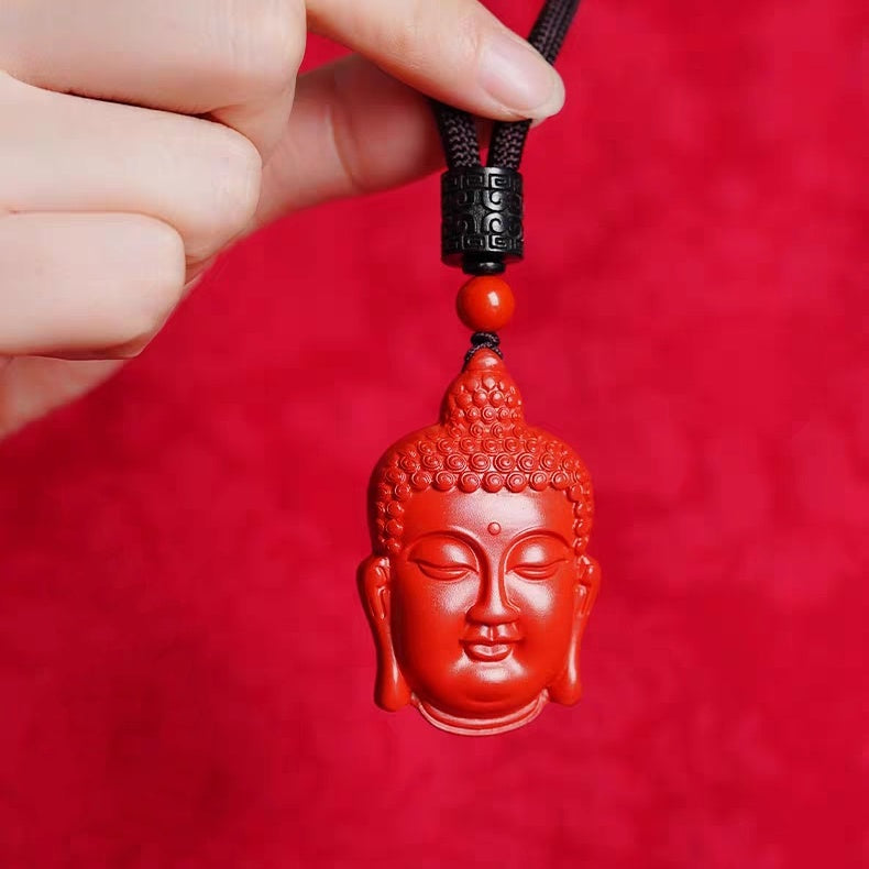 佛教釋迦摩尼硃砂吊墜掛件Buddha Stones Natural Cinnabar Sakyamuni Buddha Pendant