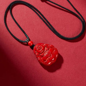 佛教彌勒佛佛公硃砂吊墜 Buddha Stones Natural Cinnabar Laughing Buddha Cinnabar Blessing Necklace Pendant