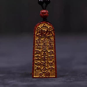 道教五雷號令硃砂牌 （描金款） Taoism Stones Natural Cinnabar The Five Thunder Talismans  Design Blessing Necklace Pendant Ornament