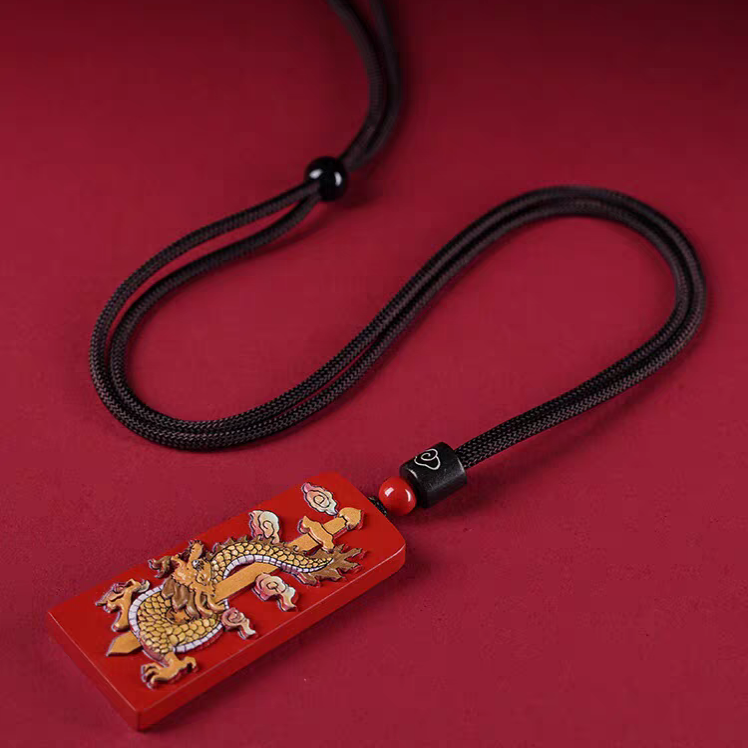 道教五雷符彩繪硃砂吊墜掛件 Taoism Stones Natural Cinnabar The Five Thunder Talismans  Design Blessing Necklace Pendant Ornament