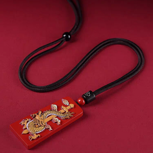 道教五雷符彩繪硃砂吊墜掛件 Taoism Stones Natural Cinnabar The Five Thunder Talismans  Design Blessing Necklace Pendant Ornament