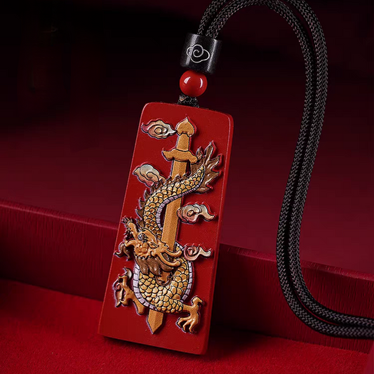 道教五雷符彩繪硃砂吊墜掛件 Taoism Stones Natural Cinnabar The Five Thunder Talismans  Design Blessing Necklace Pendant Ornament