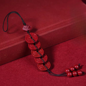 道教五帝錢硃砂手機掛件 Taoism Stones Natural Cinnabar Five Emperors Coins Pendant Mobile phone pendant