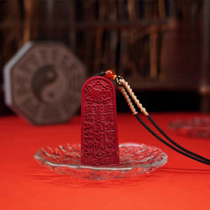 道教五雷號令硃砂牌 Taoism Stones Natural Cinnabar The Five Thunder Talismans  Design Blessing Necklace Pendant Ornament Pendant