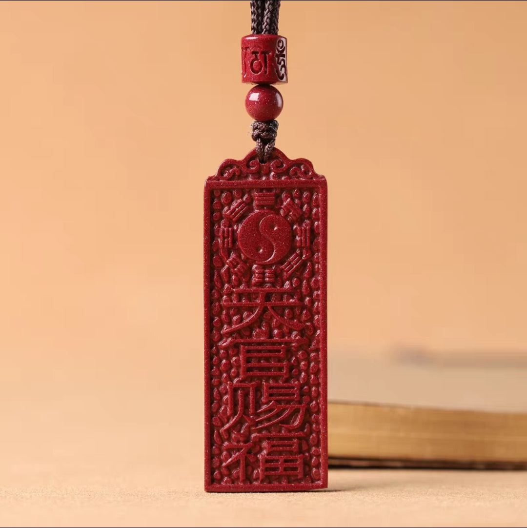 道教天官賜福朱砂吊墜掛件 Taoism Stones Natural Cinnabar Heavenly God blesses the people Necklace Pendant