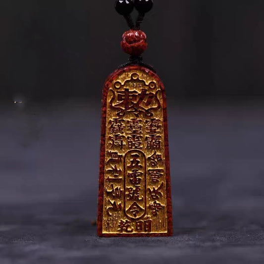 道教五雷号令朱砂牌  Taoism Stones Natural Cinnabar The Five Thunder Talismans  Design Blessing Necklace Pendant Ornament