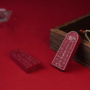 道教五雷号令朱砂牌  Taoism Stones Natural Cinnabar The Five Thunder Talismans  Design Blessing Necklace Pendant Ornament