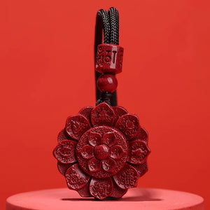 佛教六字真言蓮花座硃砂吊墜掛件 Buddha Stones Natural Cinnabar Lotus Om Mani Padme Hum Blessing Necklace String Pendant