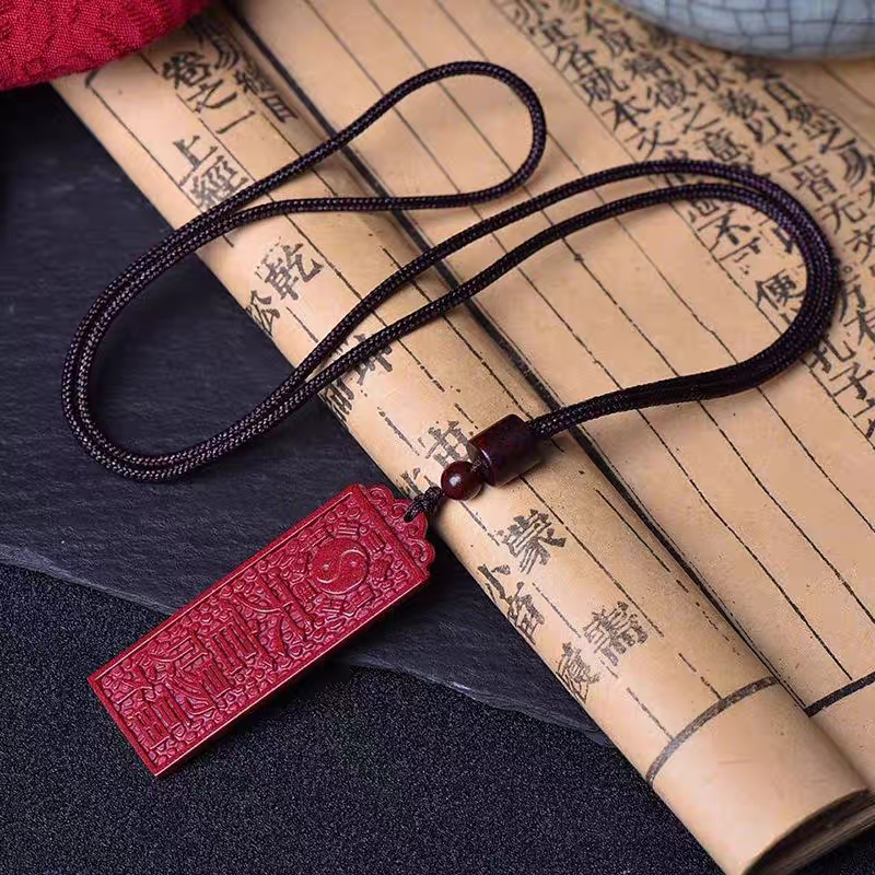 道教天官賜福朱砂吊墜掛件 Taoism Stones Natural Cinnabar Heavenly God blesses the people Necklace Pendant