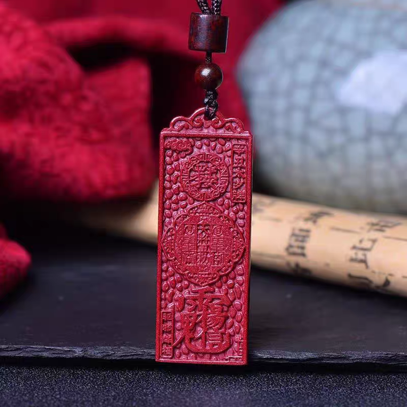 道教天官賜福朱砂吊墜掛件 Taoism Stones Natural Cinnabar Heavenly God blesses the people Necklace Pendant