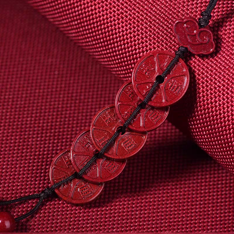 道教五帝錢硃砂手機掛件 Taoism Stones Natural Cinnabar Five Emperors Coins Pendant Mobile phone pendant